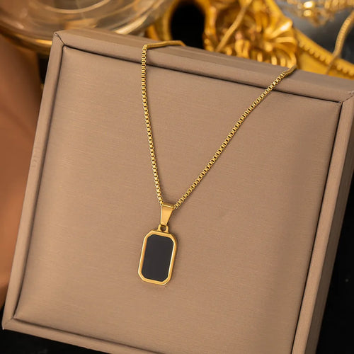 Small Black Tag Necklace - Gold Titanium Steel