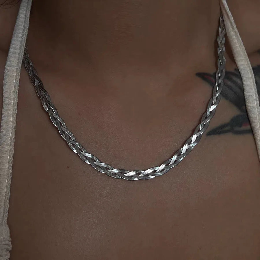 3-Layer Silver Woven Chain Necklace – Stainless Steel | Serenyah