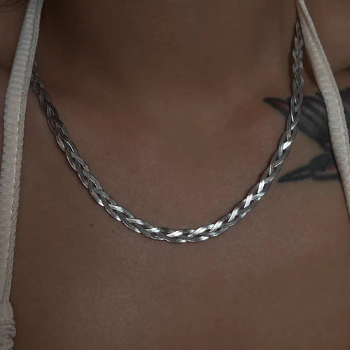 3-Layer Silver Woven Chain Necklace – Stainless Steel | Serenyah