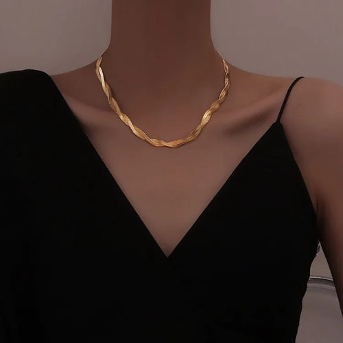 Joyería de moda geométrica, collares de acero inoxidable 304 con chapado en capas - Doble capa, tejido dorado