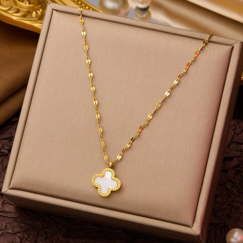 Double-Sided Four-Leaf Clover Necklace - Gold Titanium Steel