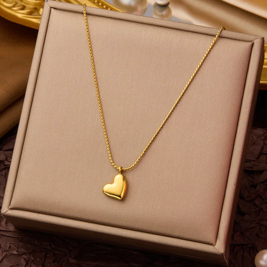 Angled Heart Necklace - Gold Titanium Steel