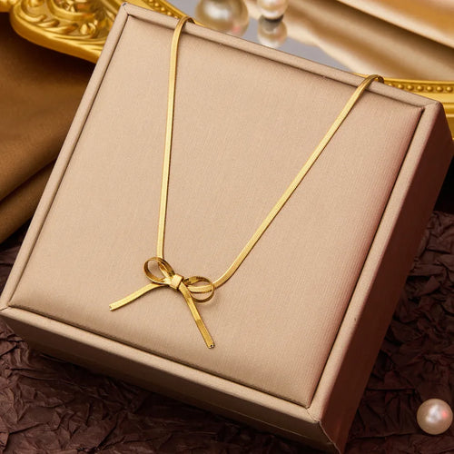 Bow Blade Chain Necklace - Gold Titanium Steel