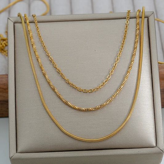 3-Layer Gold Chain Necklace Set – Cable, Twist & Snake | Serenyah