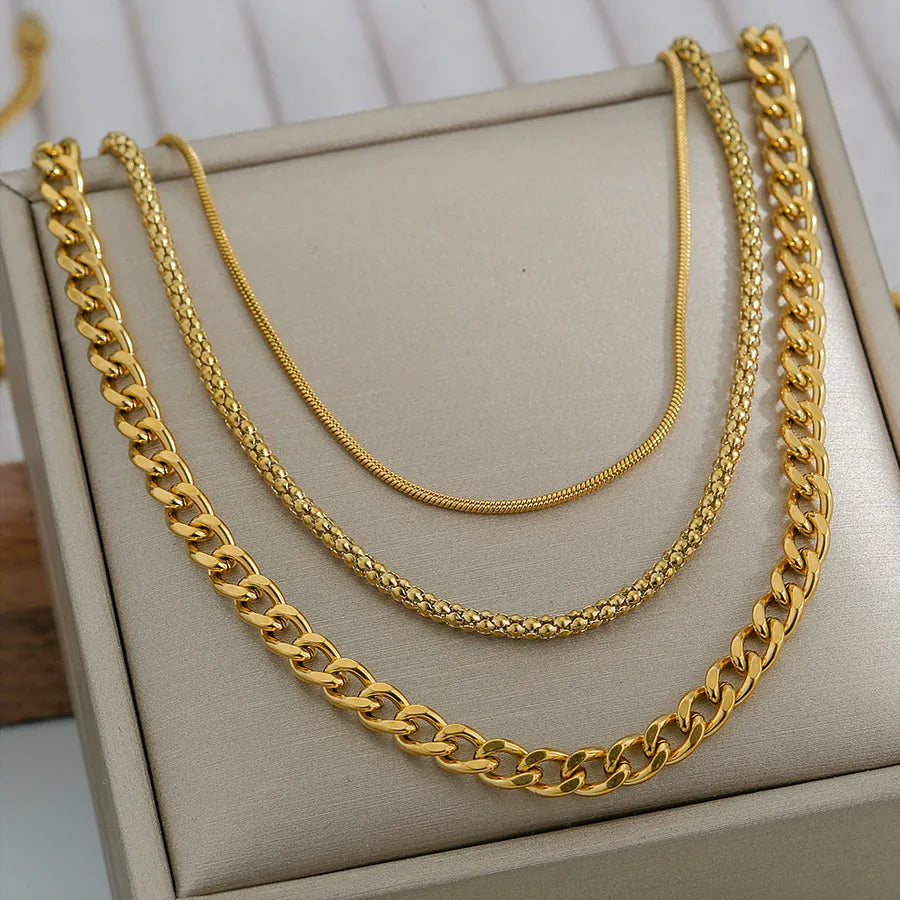 Collares en capas de acero inoxidable 304 con chapado de diseño geométrico de moda - 4-15